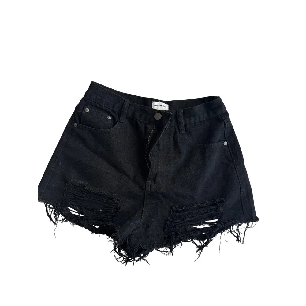 Superdown‎ Women's Black Simi Distressed Denim Shorts Size 25